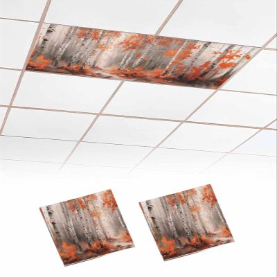 EwdeWwo Forest 2 Pcs Fluorescent Light Covers for Ceiling Lights, Gray Plants Tree Aesthetics Scenery Magnetic Light Filters for Eliminate Harsh Glare Classroom Office Decoration, 4 x 2 Ft