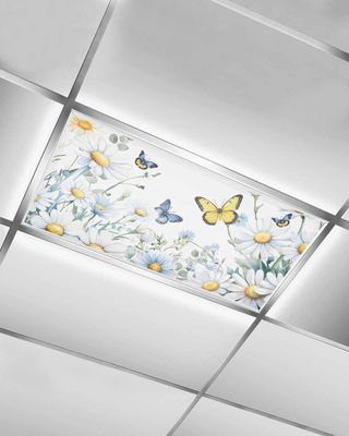 EwdeWwo Spring 1 Pcs Fluorescent Light Covers for Ceiling Lights, Summer Plant Butterfly Leaf Magnetic Light Filters for Eliminate Harsh Glare Classroom Office Decoration, 4 x 2 Ft