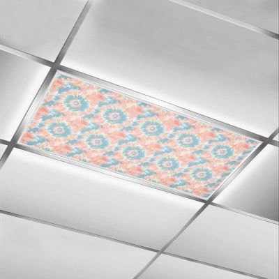 EwdeWwo Abstract Art 1 Pcs Fluorescent Light Covers for Ceiling Lights, Ethnic Style Blue Tie Dye Magnetic Light Filters for Eliminate Harsh Glare Classroom Office Decoration, 4 x 2 Ft
