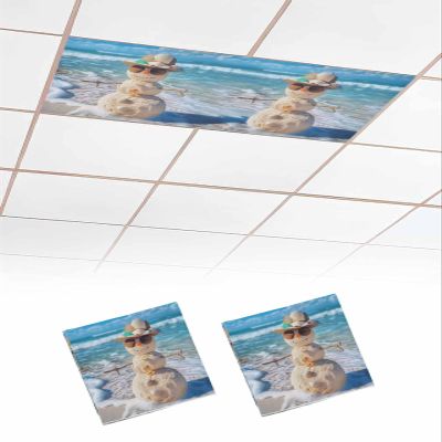 EwdeWwo Christmas 2 Pcs Fluorescent Light Covers for Ceiling Lights, Ocean Beach Shell Snowman Blue Sky Magnetic Light Filters for Eliminate Harsh Glare Classroom Office Decoration, 4 x 2 Ft