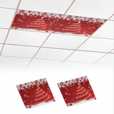 EwdeWwo Christmas 2 Pcs Fluorescent Light Covers for Ceiling Lights, Dreamlike Red Xmas Tree Balls Magnetic Light Filters for Eliminate Harsh Glare Classroom Office Decoration, 4 x 2 Ft