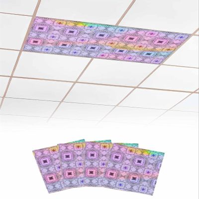 Abstract 4 Pcs Fluorescent Light Covers for Ceiling Lights, Vintage Texture Square Gradient Magnetic Light Filters for Eliminate Harsh Glare Classroom Office Decoration, 4 x 2 Ft