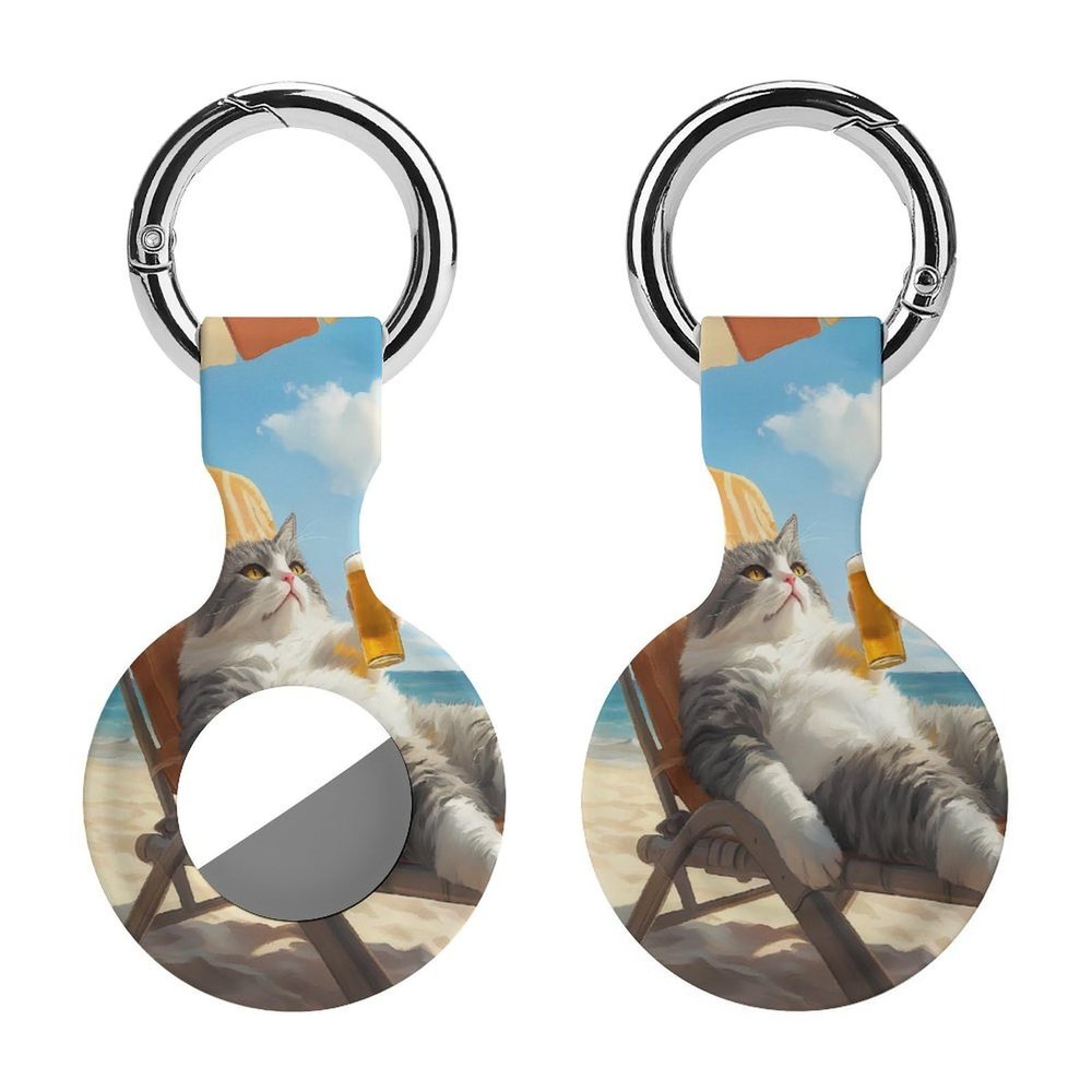 Beer Cat Tracker Holder Cover Shockproof Protective Case with Keychain Compatible with Air Tag 1PCS