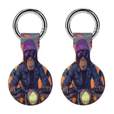Animal Monkey Gorilla Riding Motorcycle Tracker Holder Cover Shockproof Protective Case with Keychain Compatible with Air Tag 2PCS