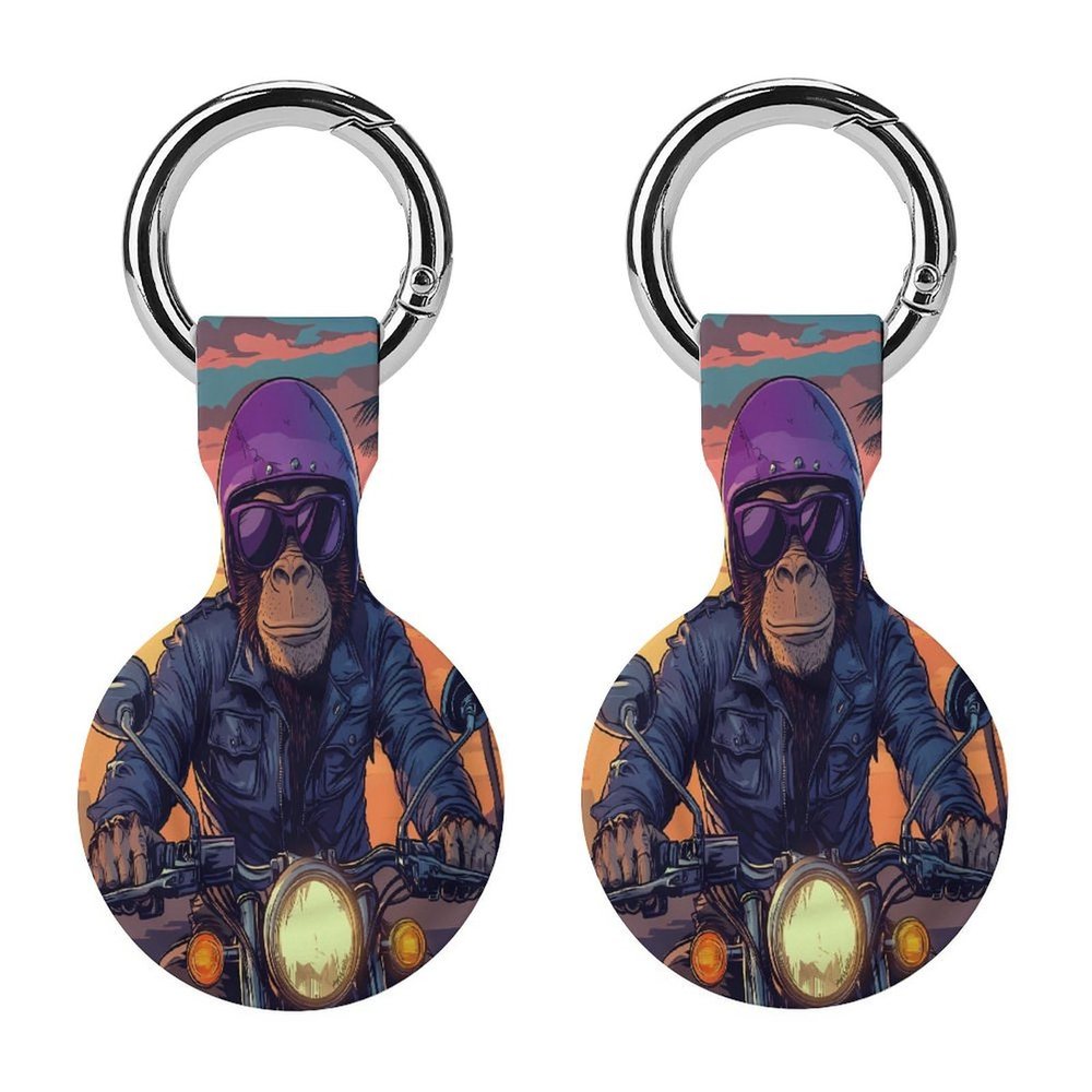 Animal Monkey Gorilla Riding Motorcycle Tracker Holder Cover Shockproof Protective Case with Keychain Compatible with Air Tag 2PCS