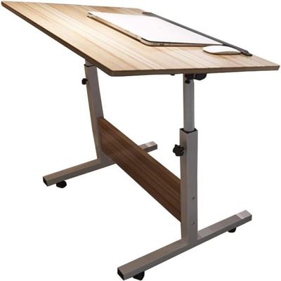 Adjustable Overbed Table with Wheels, Mobile Standing Desk, Steel Frame Laptop Desk, Height Adjustable & Tilting, Overbed Bedside Table for Home Office(80x50cm)