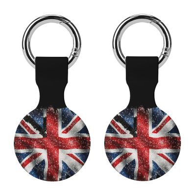 England Shining UK Flag Print Tracker Holder Cover Shockproof Protective Case with Keychain Compatible with Air Tag 2PCS