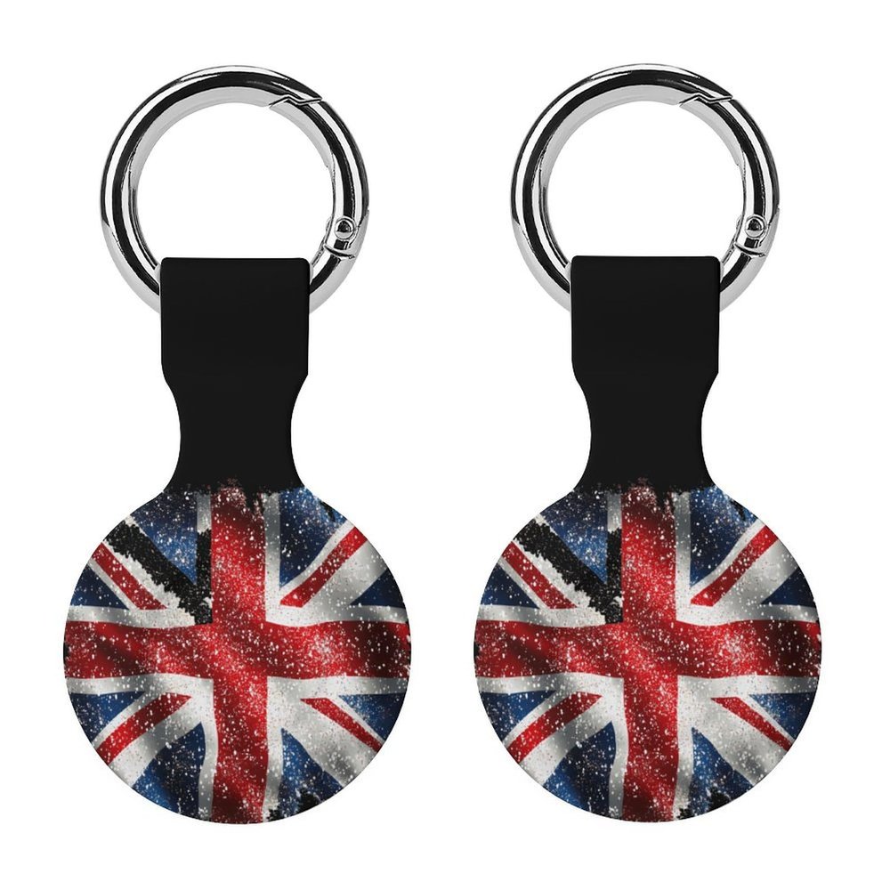 England Shining UK Flag Print Tracker Holder Cover Shockproof Protective Case with Keychain Compatible with Air Tag 2PCS