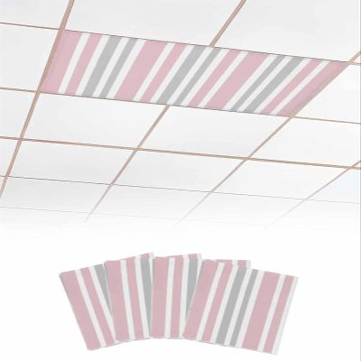 EwdeWwo Striped 4 Pcs Fluorescent Light Covers for Ceiling Lights, Pink and Gray Magnetic Light Filters for Eliminate Harsh Glare Classroom Office Decoration, 4 x 2 Ft