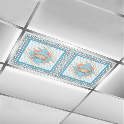 EwdeWwo Nautical Anchor 1 Pcs Fluorescent Light Covers for Ceiling Lights, Red Crab Stripe Blue Magnetic Light Filters for Eliminate Harsh Glare Classroom Office Decoration, 4 x 2 Ft