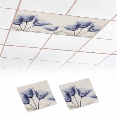 EwdeWwo Floral 2 Pcs Fluorescent Light Covers for Ceiling Lights, Vintage Blue Tulip Magnetic Light Filters for Eliminate Harsh Glare Classroom Office Decoration, 4 x 2 Ft
