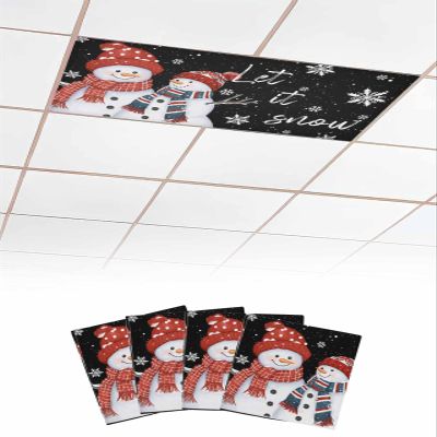 EwdeWwo Christmas 4 Pcs Fluorescent Light Covers for Ceiling Lights, Black Snowman Snowflake Xmas Winter Magnetic Light Filters for Eliminate Harsh Glare Classroom Office Decoration, 4 x 2 Ft