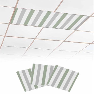 EwdeWwo Modern Art 3 Pcs Fluorescent Light Covers for Ceiling Lights, Gray Sage Green Stripes Magnetic Light Filters for Eliminate Harsh Glare Classroom Office Decoration, 4 x 2 Ft