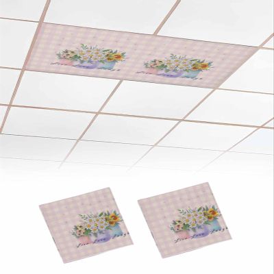 EwdeWwo Floral 2 Pcs Fluorescent Light Covers for Ceiling Lights, Sunflower Daisy Pink Buffalo Plaid Magnetic Light Filters for Eliminate Harsh Glare Classroom Office Decoration, 4 x 2 Ft