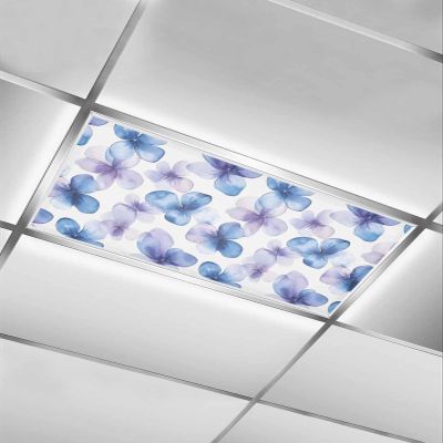 EwdeWwo Pansy Flower 1 Pcs Fluorescent Light Covers for Ceiling Lights, Watercolor Blue Purple Floral Magnetic Light Filters for Eliminate Harsh Glare Classroom Office Decoration, 4 x 2 Ft