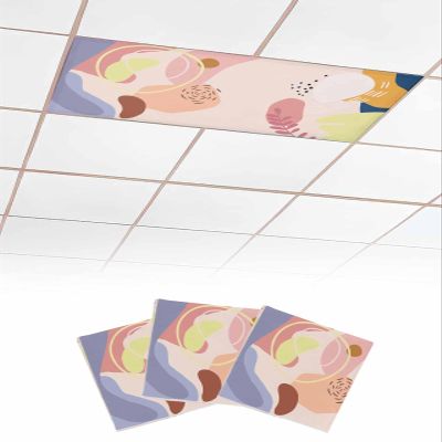 Boho 3 Pcs Fluorescent Light Covers for Ceiling Lights, Morandi Abstract Plants Minimalism Magnetic Light Filters for Eliminate Harsh Glare Classroom Office Decoration, 4 x 2 Ft