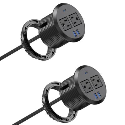 3 inch Desktop Power Grommet USB C,20W Fast Charging Station,Furniture Recessed Power Strip,2 Outlets,3 USB Ports,Flush-Mount for Desktop, Workspace Essential Desk Outlet,2 Pack (Black)