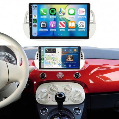 5/6GhzWiFi 8Core 4G+64G Radio for Fiat 500 2007-2015,Snapdragon Chip 5.1Bluetooth Car Stereo,Wireless Carplay/Android Auto,DSP Hi-Res, 9inch IPS Touch Screen,Backup Camera,GPS,FM/RDS,White