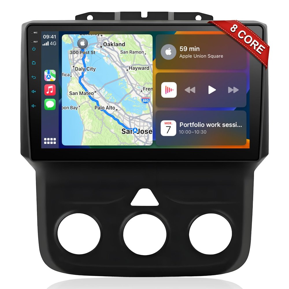 8 Core 4+64G Car Stereo Radio for Dodge RAM Upgrade 1500 2500 3500 2013 2014 2015 2016 2017 2018 with Wireless CarPlay and Android Auto,9 inch Touch Screen Radio Replacement (Only fit Manual AC)