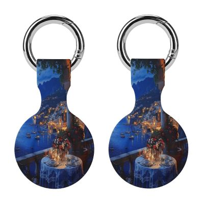 Candlelight Dinner Coastal Balcony Tracker Holder Cover Shockproof Protective Case with Keychain Compatible with Air Tag 2PCS