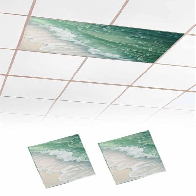 EwdeWwo Abstract 2 Pcs Fluorescent Light Covers for Ceiling Lights, Beach Green Sea Waves Tropical Magnetic Light Filters for Eliminate Harsh Glare Classroom Office Decoration, 4 x 2 Ft