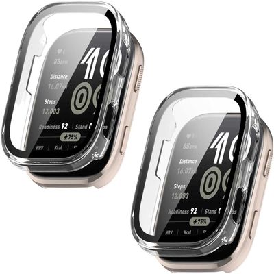 2 Pack Hard Case with Screen Protector for Amazfit Bip 6, HD Clear Built-in 9H Tempered Glass Full Protection Slim Cover (Clear/Clear)