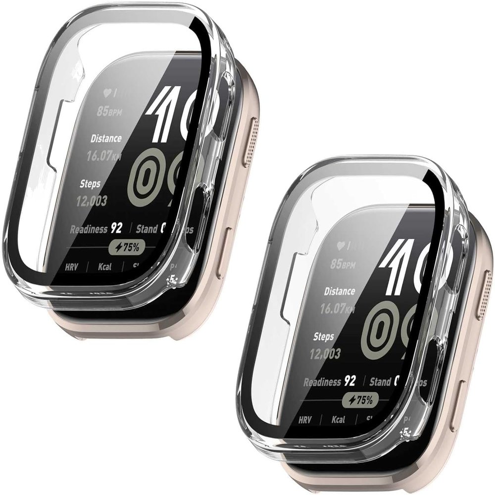 2 Pack Hard Case with Screen Protector for Amazfit Bip 6, HD Clear Built-in 9H Tempered Glass Full Protection Slim Cover (Clear/Clear)