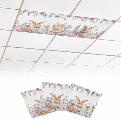 EwdeWwo Easter 3 Pcs Fluorescent Light Covers for Ceiling Lights, Plant Rabbit Colorful Eggs and Flowers Magnetic Light Filters for Eliminate Harsh Glare Classroom Office Decoration, 4 x 2 Ft