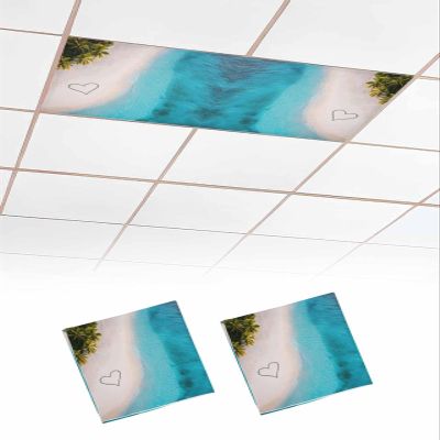 EwdeWwo Summer 2 Pcs Fluorescent Light Covers for Ceiling Lights, Ocean Beach Love Heart Magnetic Light Filters for Eliminate Harsh Glare Classroom Office Decoration, 4 x 2 Ft