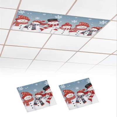 EwdeWwo Snowman 2 Pcs Fluorescent Light Covers for Ceiling Lights, Christmas Blue Snowman Snowflake Winter Magnetic Light Filters for Eliminate Harsh Glare Classroom Office Decoration, 4 x 2 Ft
