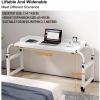 Adjustable Overbed Desk with Wheels, Rolling Laptop Table for Bed, Height-Adjustable Over Bed Table for Work & Breakfast, Fits Full & Queen Size Beds(White) view 2