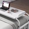 Adjustable Overbed Desk with Wheels, Rolling Laptop Table for Bed, Height-Adjustable Over Bed Table for Work & Breakfast, Fits Full & Queen Size Beds(White) view 3