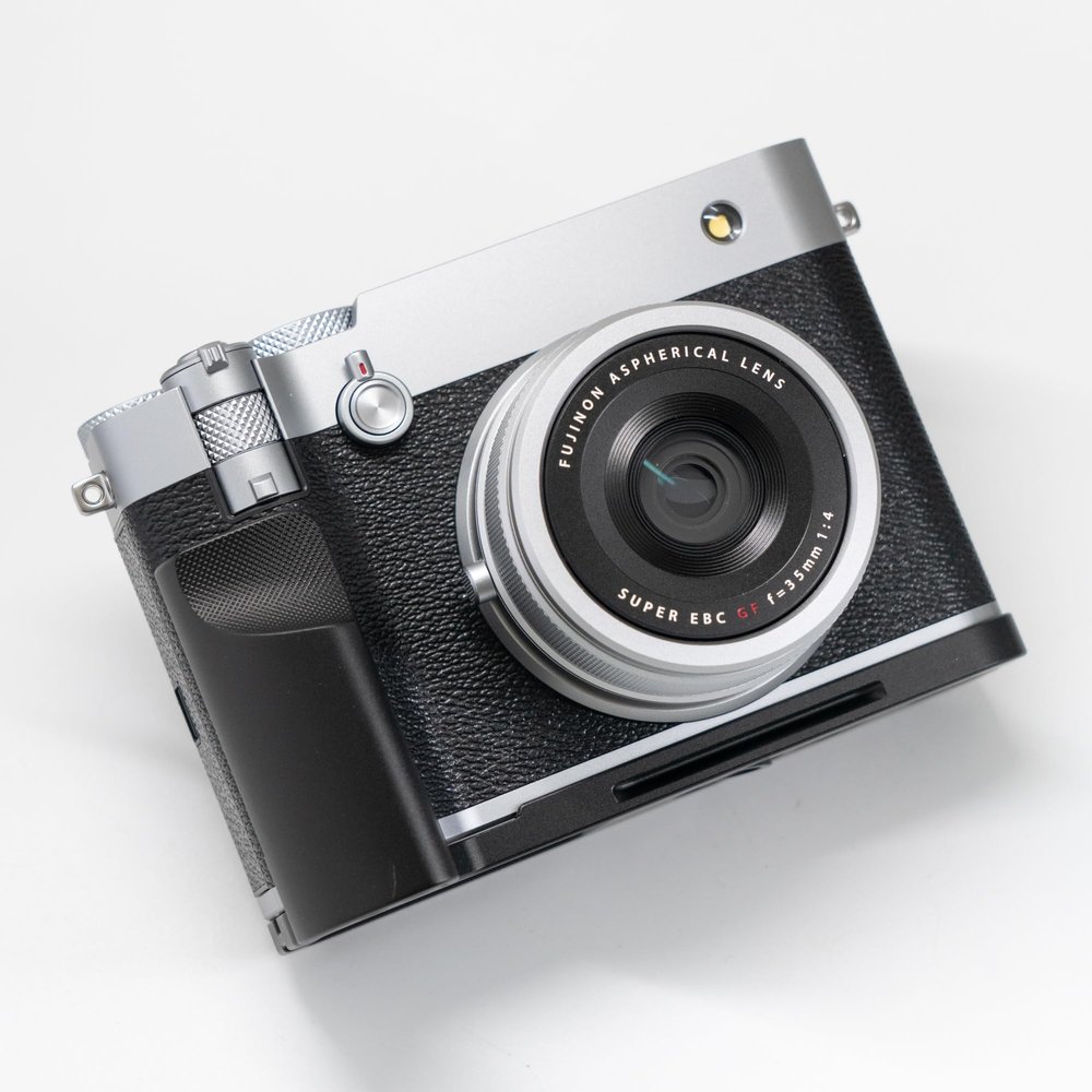 Handmade Wood Hand Grip L Plate Alloy Base for Fu ji Film GFX100RF Camera Holder (Black Grip + Black Base)