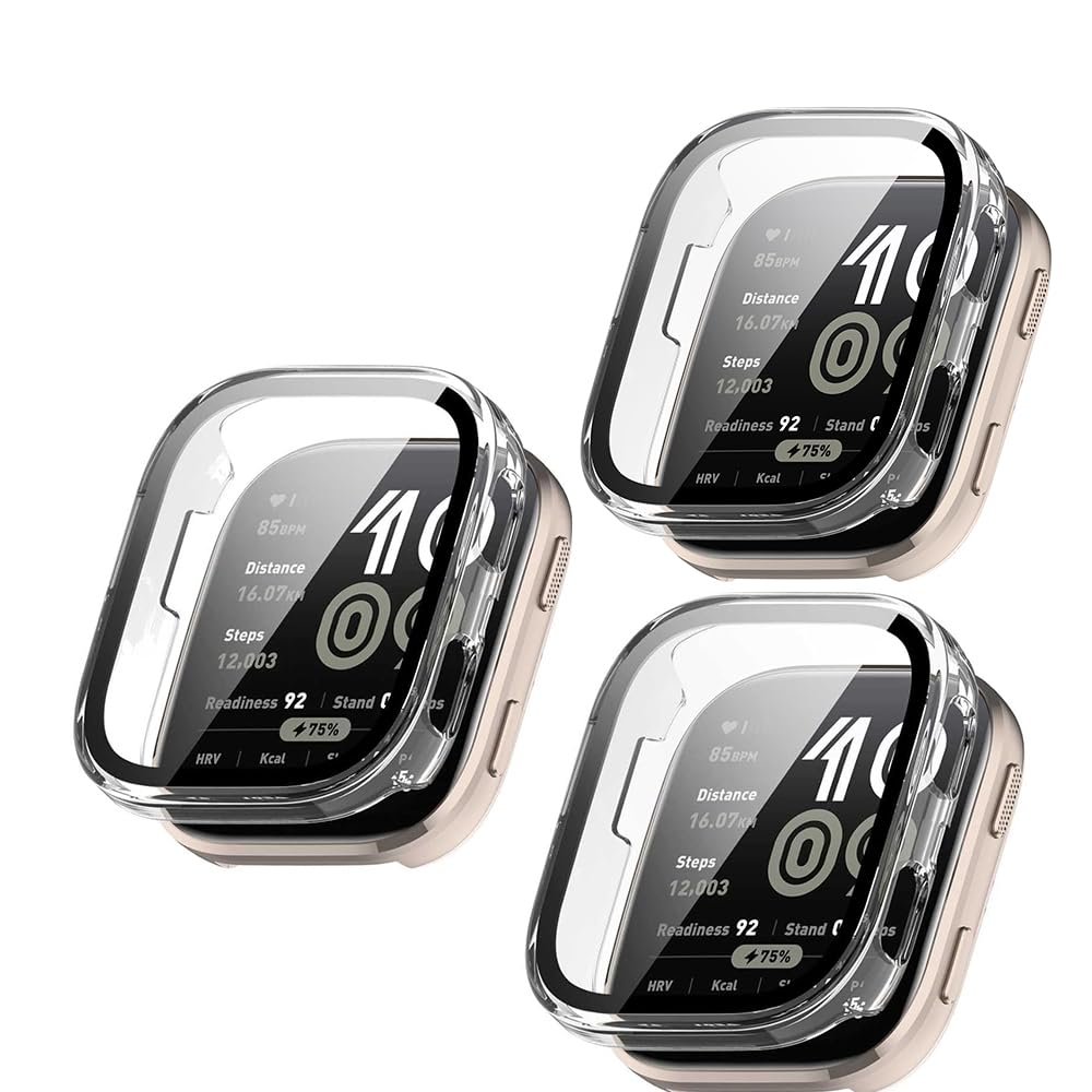 3 Pack Hard Case with Screen Protector for Amazfit Bip 6, HD Clear Built-in 9H Tempered Glass Full Protection Slim Cover (Clear/Clear/Clear)