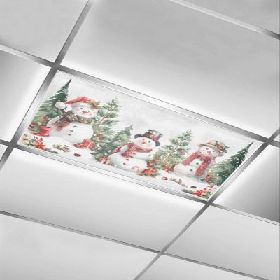 EwdeWwo Christmas 1 Pcs Fluorescent Light Covers for Ceiling Lights, Snowy Pine Tree Snowman Winter Magnetic Light Filters for Eliminate Harsh Glare Classroom Office Decoration, 4 x 2 Ft