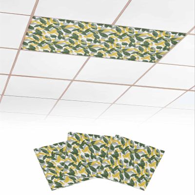 Abstract 3 Pcs Fluorescent Light Covers for Ceiling Lights, Hand Painted Style Leaves Magnetic Light Filters for Eliminate Harsh Glare Classroom Office Decoration, 4 x 2 Ft