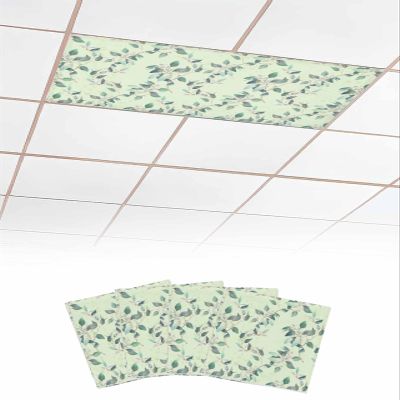 EwdeWwo Summer Flower 4 Pcs Fluorescent Light Covers for Ceiling Lights, Cyan Green Plant Magnetic Light Filters for Eliminate Harsh Glare Classroom Office Decoration, 4 x 2 Ft