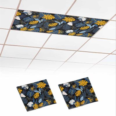 EwdeWwo Botanical 2 Pcs Fluorescent Light Covers for Ceiling Lights, Summer Abstract Leaves Black Magnetic Light Filters for Eliminate Harsh Glare Classroom Office Decoration, 4 x 2 Ft