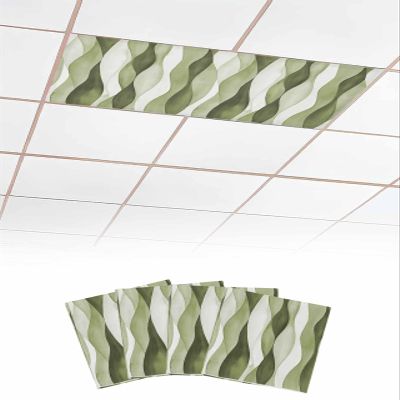 Abstract 4 Pcs Fluorescent Light Covers for Ceiling Lights, Sage Green Gradient Ripple Magnetic Light Filters for Eliminate Harsh Glare Classroom Office Decoration, 4 x 2 Ft