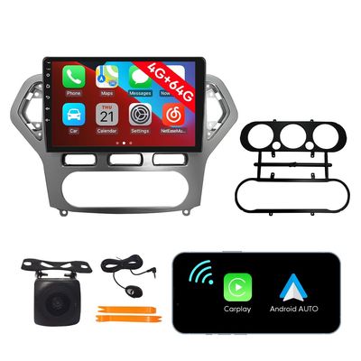 [4G 64G] Android Car Stereo FM Radio Carplay Android Auto 10.1" Touchscreen Headunit Media Player with Backup Camera for Ford Mondeo 2007 Silver