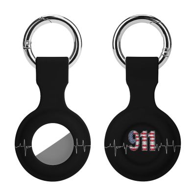 911 Vintage USA Flag Heartbeat EKG Tracker Holder Cover Shockproof Protective Case with Keychain Compatible with Air Tag 1PCS