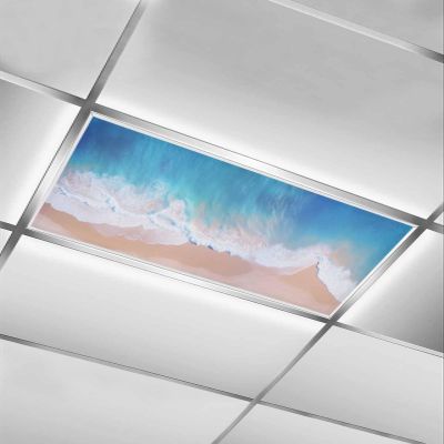 EwdeWwo Ocean 1 Pcs Fluorescent Light Covers for Ceiling Lights, Summer Blue Sea Beach Magnetic Light Filters for Eliminate Harsh Glare Classroom Office Decoration, 4 x 2 Ft