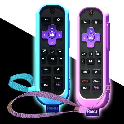 2Pack Cover for Roku Voice Remote Pro (2nd Edition), Case Compatible with Hisense TV Controller, Silicone Sleeve for TCL Smart TV Control Holder Glow in The Dark Purple Blue
