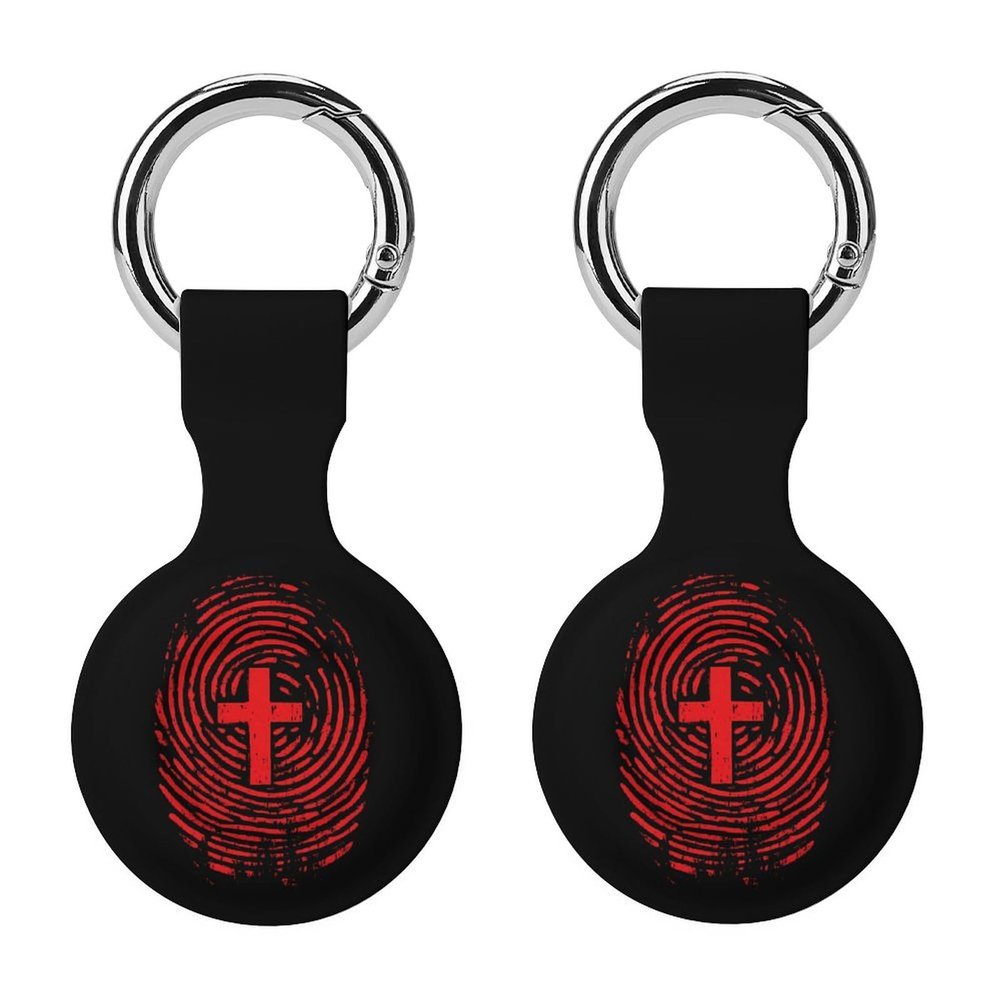 Cross Fingerprint Tracker Holder Cover Shockproof Protective Case with Keychain Compatible with Air Tag 2PCS