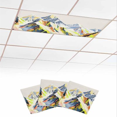 Abstract 3 Pcs Fluorescent Light Covers for Ceiling Lights, Snowy Mountain Oil Painting Style Magnetic Light Filters for Eliminate Harsh Glare Classroom Office Decoration, 4 x 2 Ft