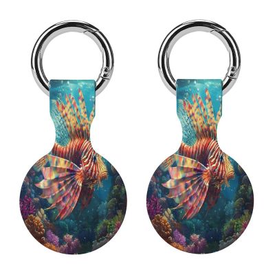 Lionfish Tropical Fish Tracker Holder Cover Shockproof Protective Case with Keychain Compatible with Air Tag 2PCS