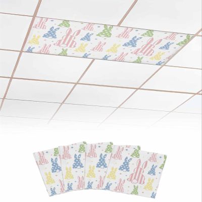 EwdeWwo Easter 4 Pcs Fluorescent Light Covers for Ceiling Lights, Color Wave Point Striped Rabbit Magnetic Light Filters for Eliminate Harsh Glare Classroom Office Decoration, 4 x 2 Ft