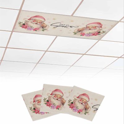 EwdeWwo Xmas 3 Pcs Fluorescent Light Covers for Ceiling Lights, Santa Claus with Flowers Beige Backdrop Magnetic Light Filters for Eliminate Harsh Glare Classroom Office Decoration, 4 x 2 Ft