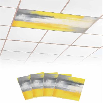 Abstract 4 Pcs Fluorescent Light Covers for Ceiling Lights, Yellow Gray Oil Painting Style Magnetic Light Filters for Eliminate Harsh Glare Classroom Office Decoration, 4 x 2 Ft