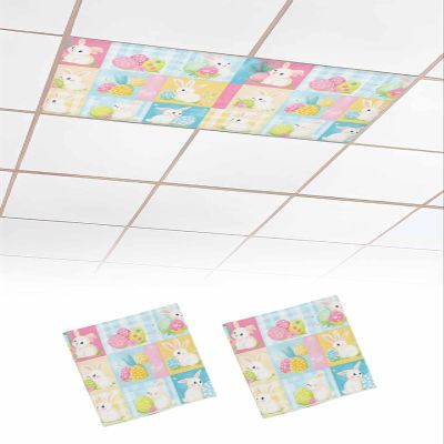 EwdeWwo Easter 2 Pcs Fluorescent Light Covers for Ceiling Lights, Colorful Easter Eggs Bunny Buffalo Plaid Magnetic Light Filters for Eliminate Harsh Glare Classroom Office Decoration, 4 x 2 Ft